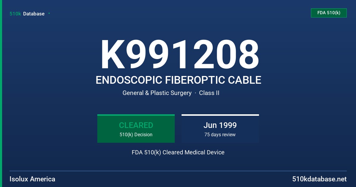 K991208 ENDOSCOPIC FIBEROPTIC CABLE FDA 510(k) Cleared Medical Device