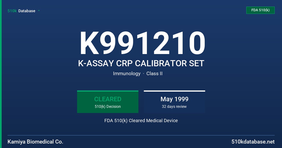 K991210 K-ASSAY CRP CALIBRATOR SET FDA 510(k) Cleared Medical Device