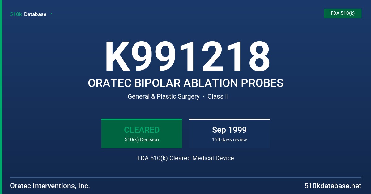 K991218 ORATEC BIPOLAR ABLATION PROBES FDA 510(k) Cleared Medical Device