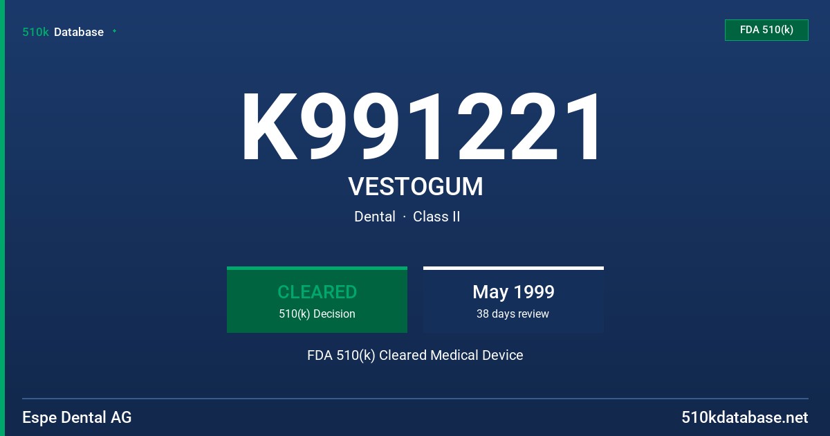 K991221 VESTOGUM FDA 510(k) Cleared Medical Device