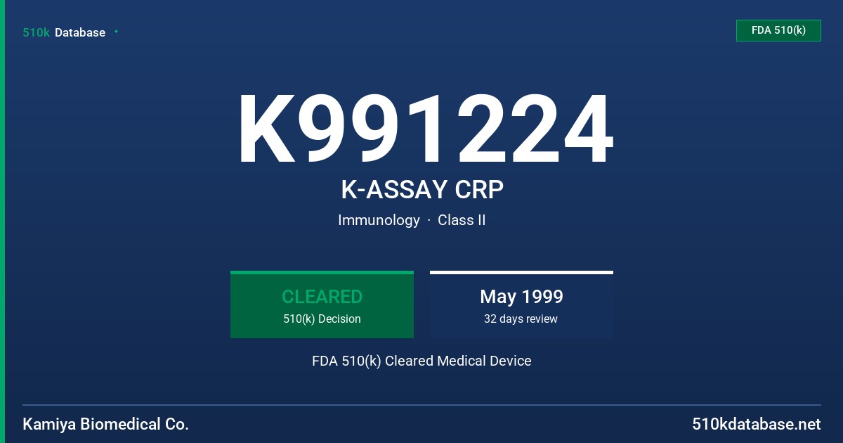 K991224 K-ASSAY CRP FDA 510(k) Cleared Medical Device