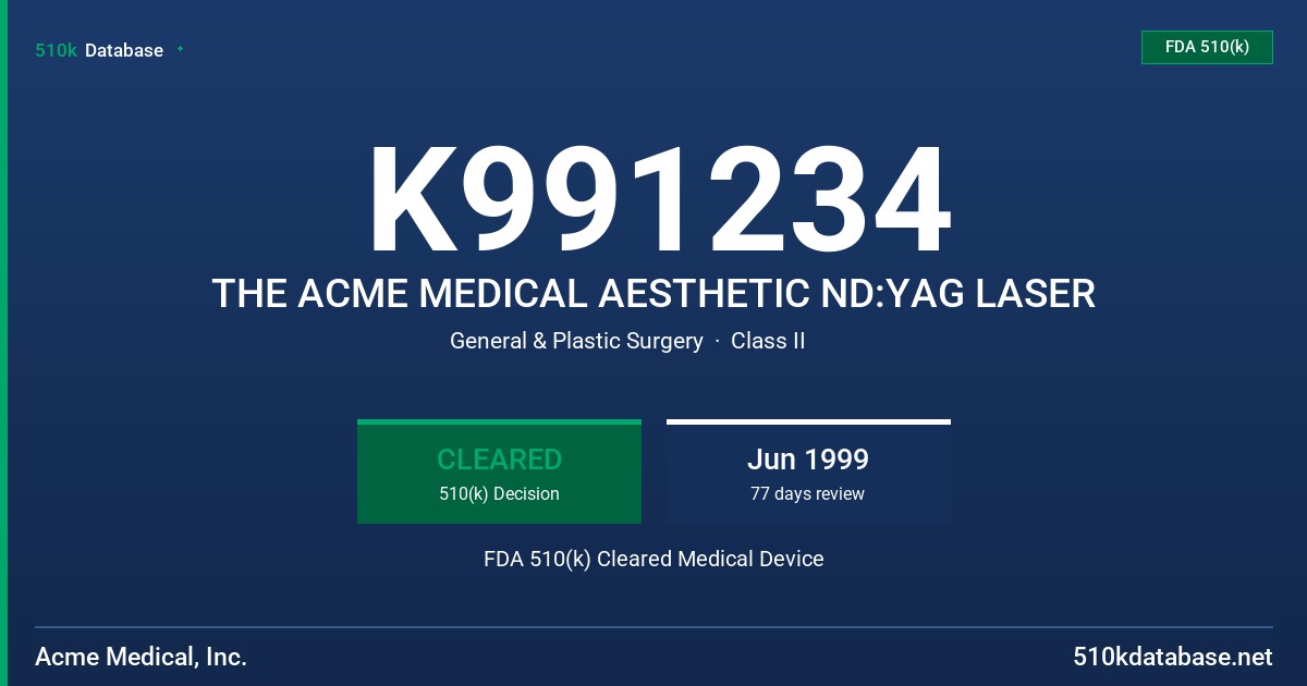 K991234 THE ACME MEDICAL AESTHETIC ND:YAG LASER FDA 510(k) Cleared Medical Device