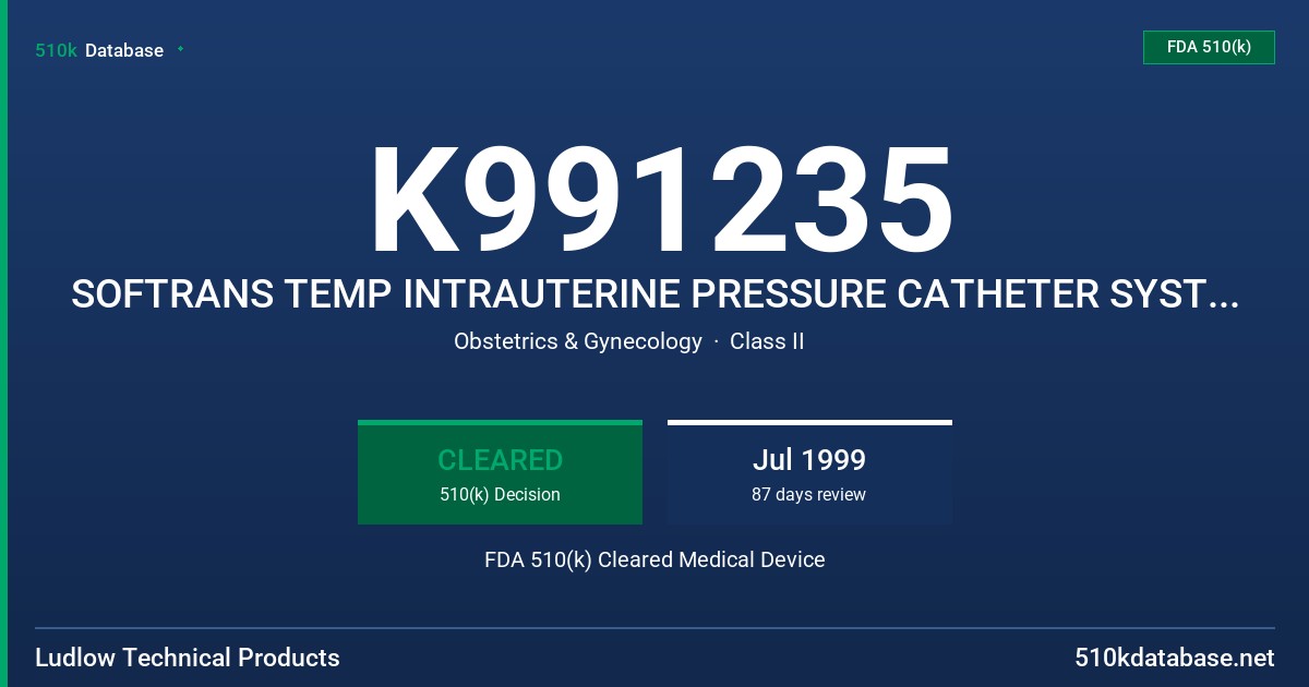 K991235 SOFTRANS TEMP INTRAUTERINE PRESSURE CATHETER SYSTEM (IUP 5000, SOFTRANS TEMP IUPC) FDA 510(k) Cleared Medical Device