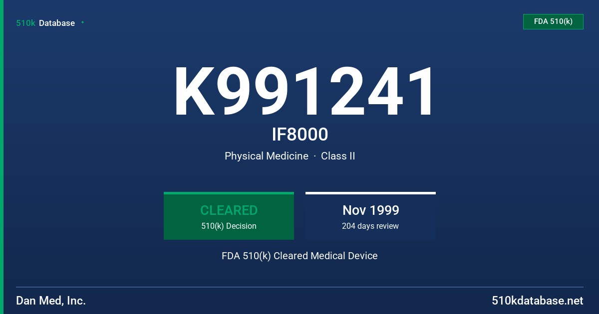 K991241 IF8000 FDA 510(k) Cleared Medical Device