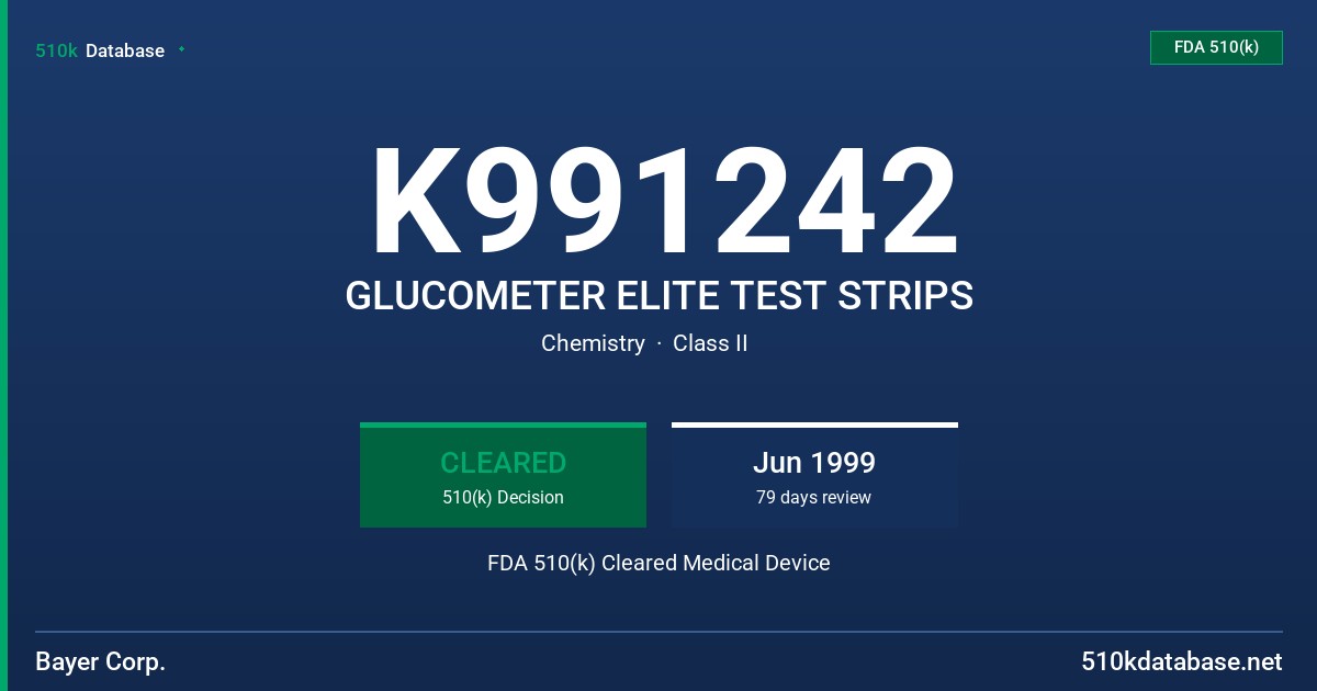 K991242 GLUCOMETER ELITE TEST STRIPS FDA 510(k) Cleared Medical Device