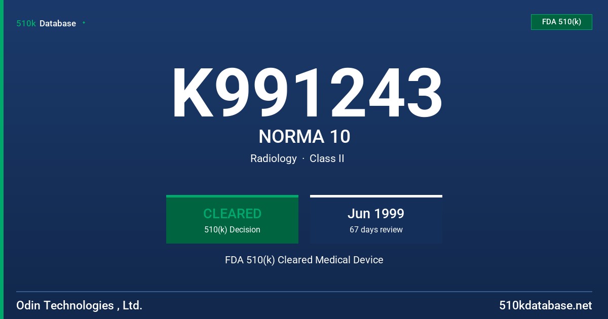 K991243 NORMA 10 FDA 510(k) Cleared Medical Device