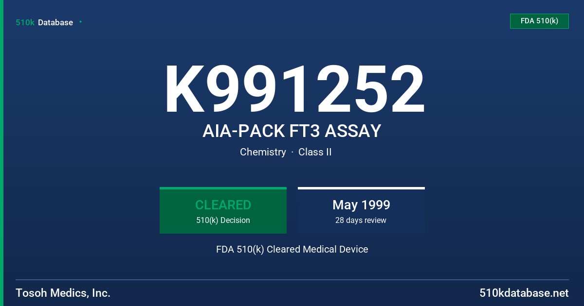 K991252 AIA-PACK FT3 ASSAY FDA 510(k) Cleared Medical Device