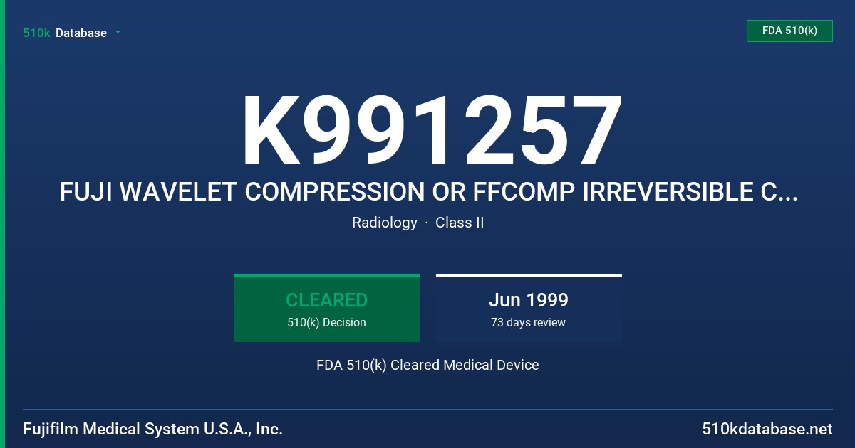 K991257 FUJI WAVELET COMPRESSION OR FFCOMP IRREVERSIBLE COMPRESSION FDA 510(k) Cleared Medical Device