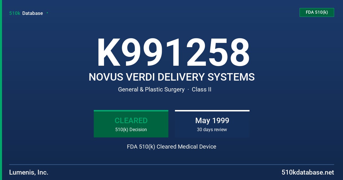 K991258 NOVUS VERDI DELIVERY SYSTEMS FDA 510(k) Cleared Medical Device
