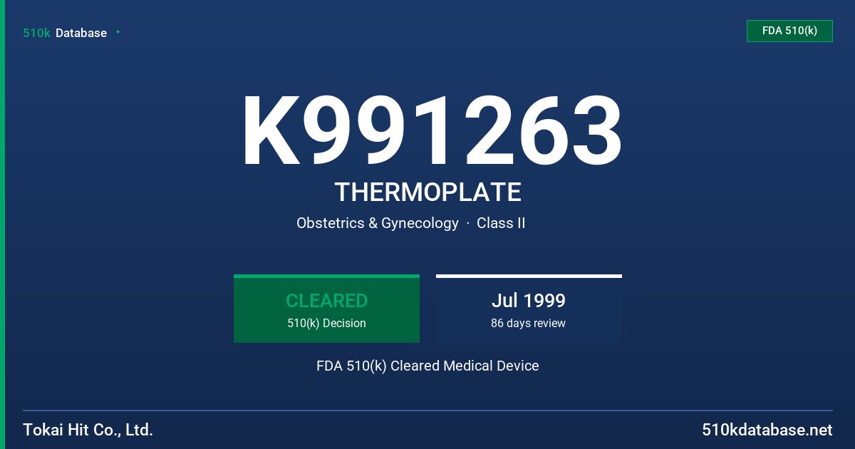K991263 THERMOPLATE FDA 510(k) Cleared Medical Device