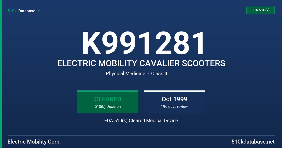 K991281 ELECTRIC MOBILITY CAVALIER SCOOTERS FDA 510(k) Cleared Medical Device