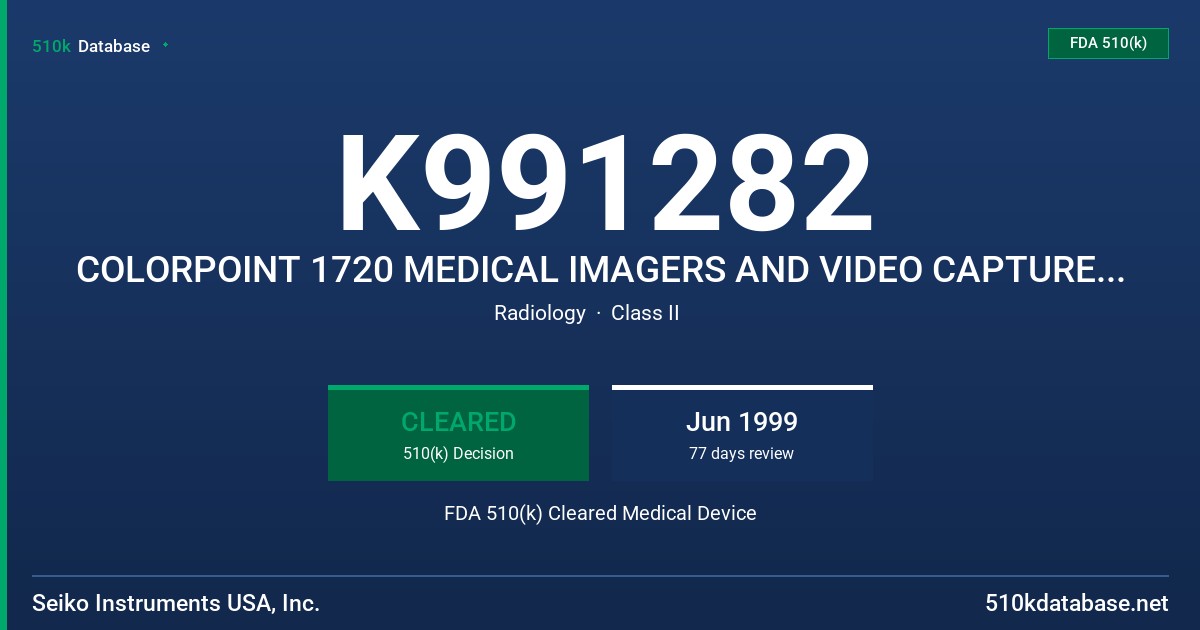 K991282 COLORPOINT 1720 MEDICAL IMAGERS AND VIDEO CAPTURE BOX CX-1000 SERIES FDA 510(k) Cleared Medical Device