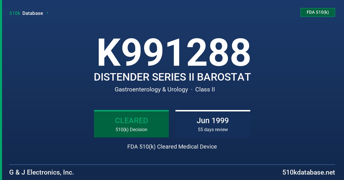 K991288 DISTENDER SERIES II BAROSTAT FDA 510(k) Cleared Medical Device