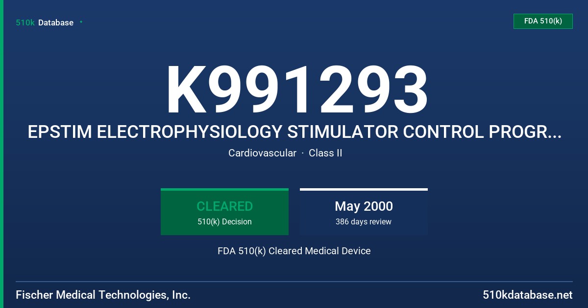 K991293 EPSTIM ELECTROPHYSIOLOGY STIMULATOR CONTROL PROGRAM, BLOOM DTU-215 ELECTROPHYSIOLOGY PROGRAMMABLE STIMULATOR FDA 510(k) Cleared Medical Device