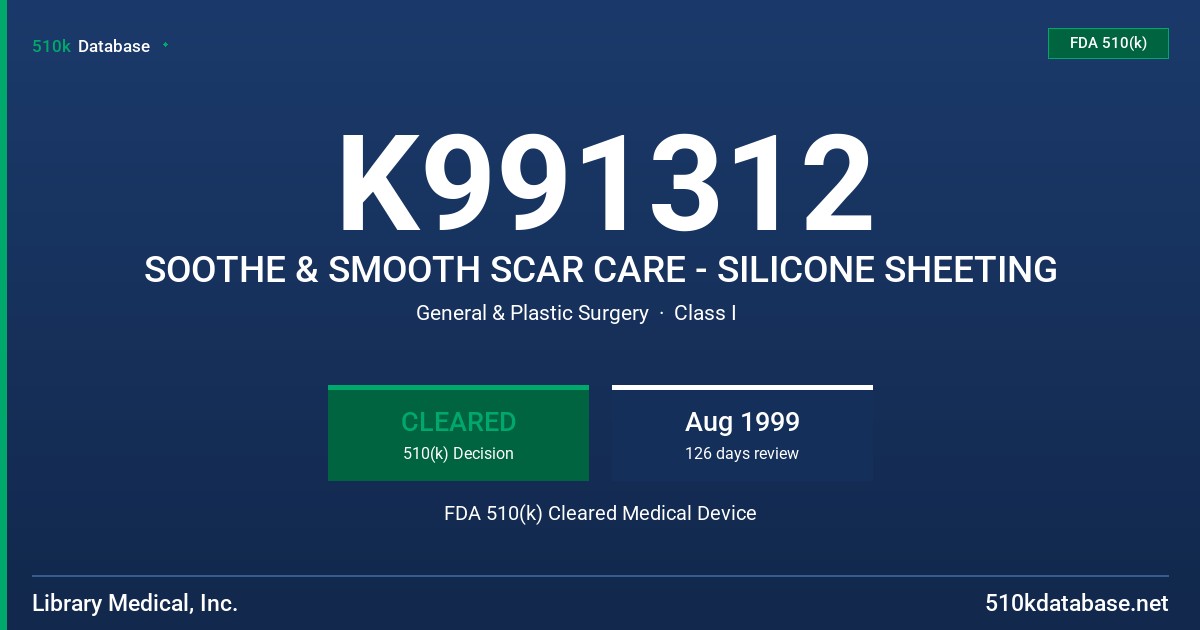 K991312 SOOTHE & SMOOTH SCAR CARE - SILICONE SHEETING FDA 510(k) Cleared Medical Device