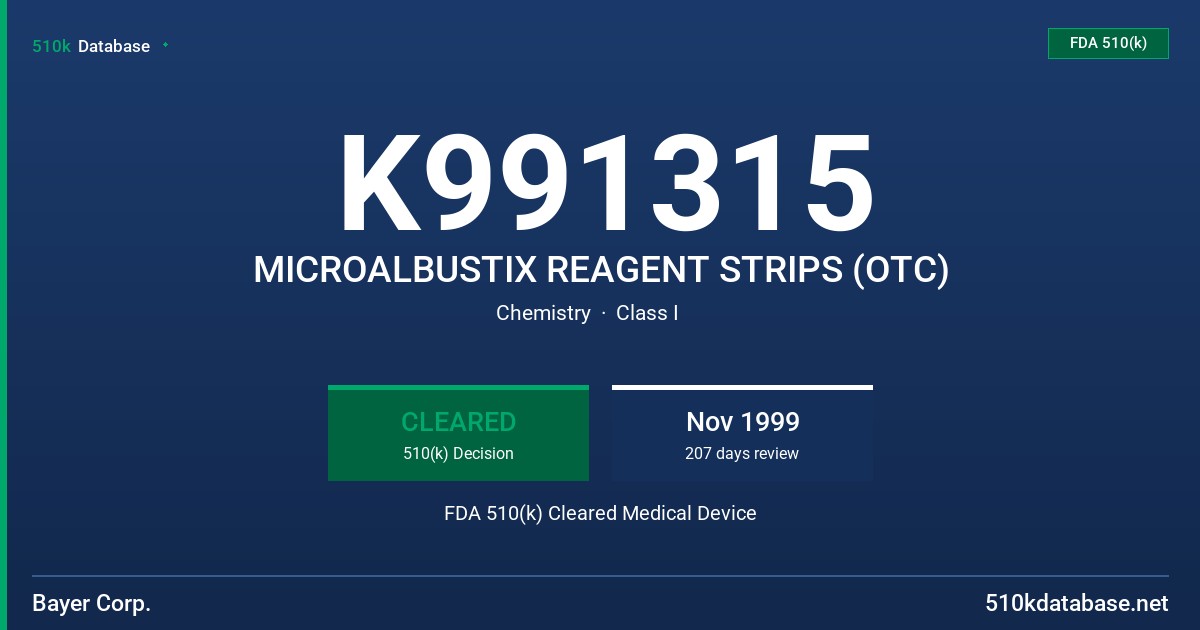 K991315 MICROALBUSTIX REAGENT STRIPS (OTC) FDA 510(k) Cleared Medical Device