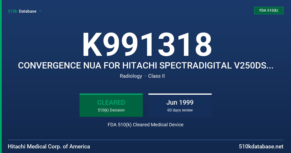 K991318 CONVERGENCE NUA FOR HITACHI SPECTRADIGITAL V250DSP GAMMA CAMERAS FDA 510(k) Cleared Medical Device