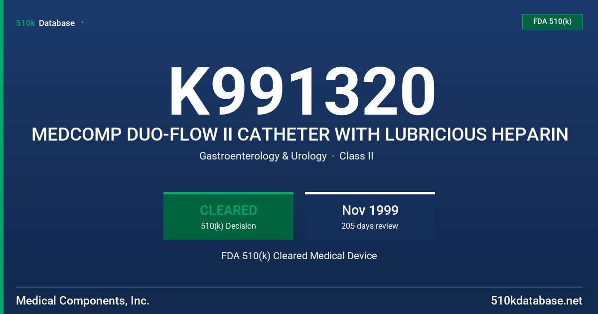 K991320 MEDCOMP DUO-FLOW II CATHETER WITH LUBRICIOUS HEPARIN FDA 510(k) Cleared Medical Device