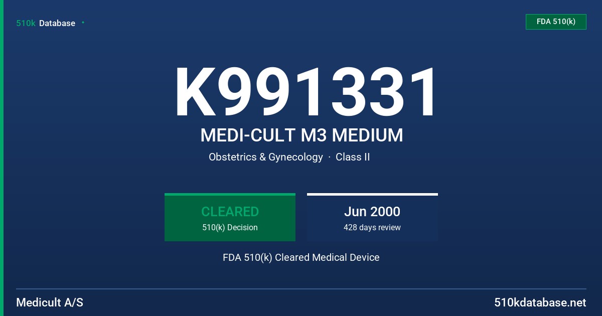 K991331 MEDI-CULT M3 MEDIUM FDA 510(k) Cleared Medical Device