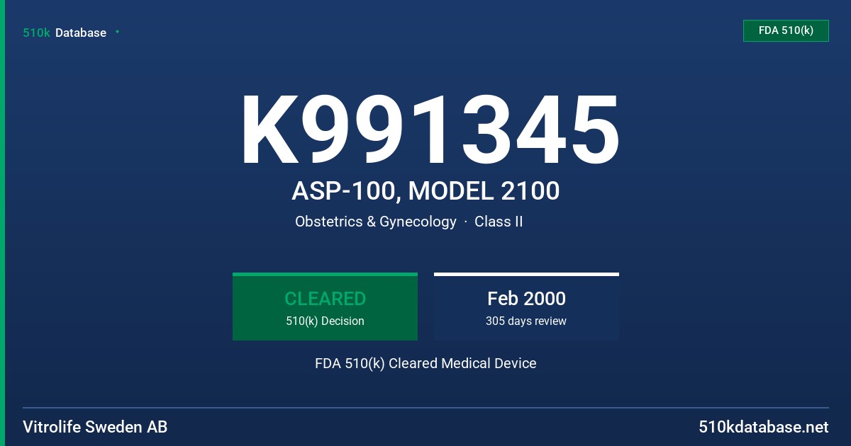 K991345 ASP-100, MODEL 2100 FDA 510(k) Cleared Medical Device