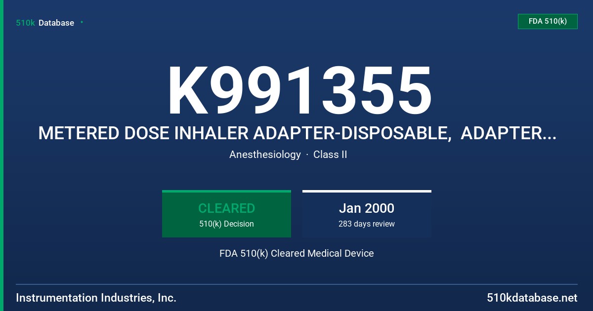 K991355 METERED DOSE INHALER ADAPTER-DISPOSABLE,  ADAPTER REUSABLE FDA 510(k) Cleared Medical Device