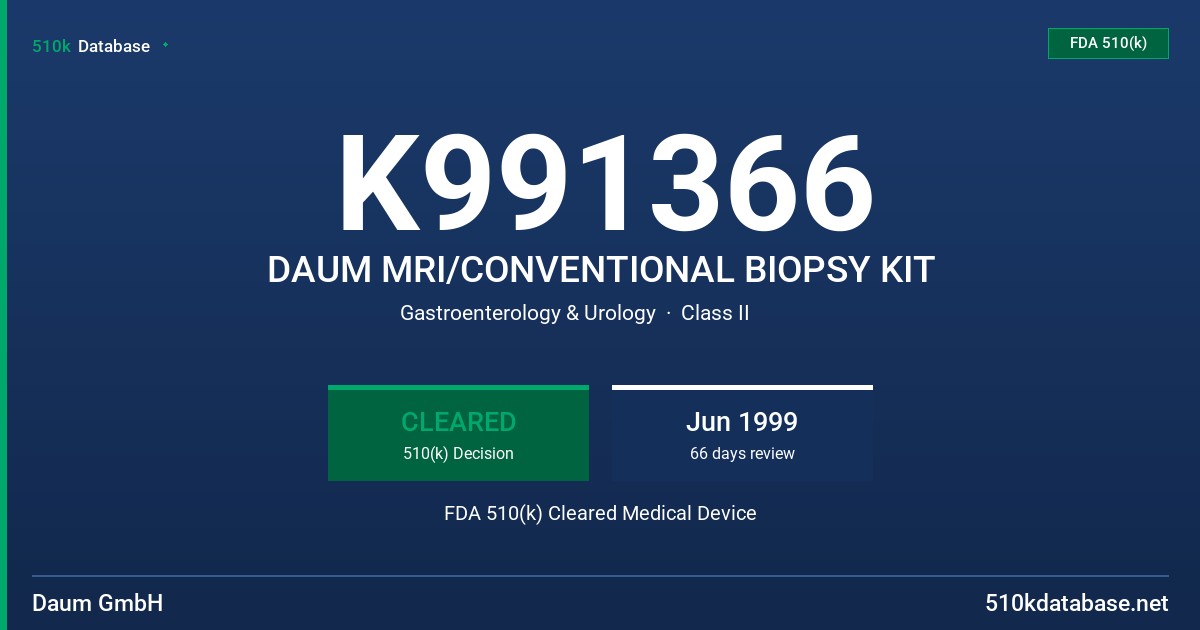 K991366 DAUM MRI/CONVENTIONAL BIOPSY KIT FDA 510(k) Cleared Medical Device