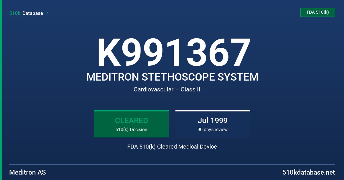 K991367 MEDITRON STETHOSCOPE SYSTEM FDA 510(k) Cleared Medical Device