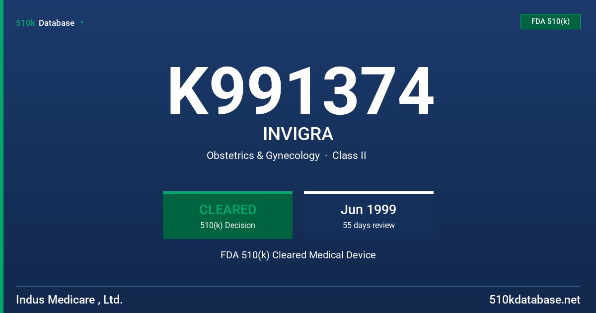 K991374 INVIGRA FDA 510(k) Cleared Medical Device