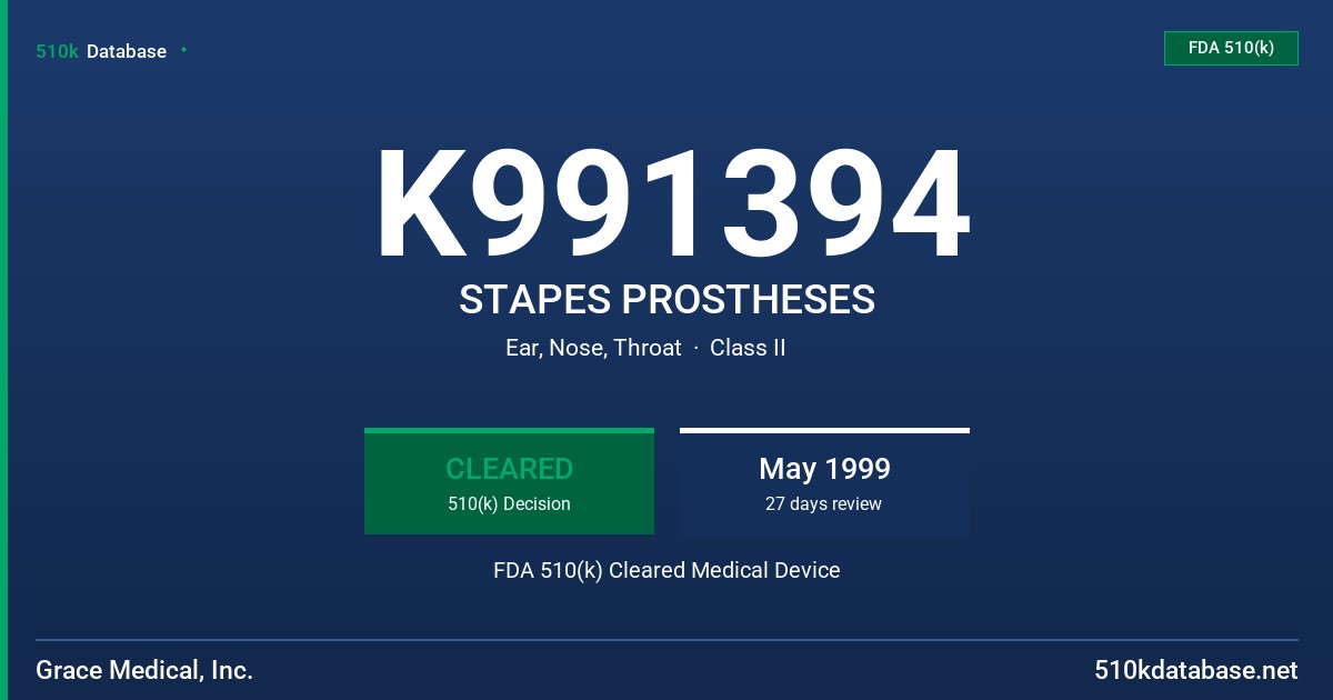 K991394 STAPES PROSTHESES FDA 510(k) Cleared Medical Device