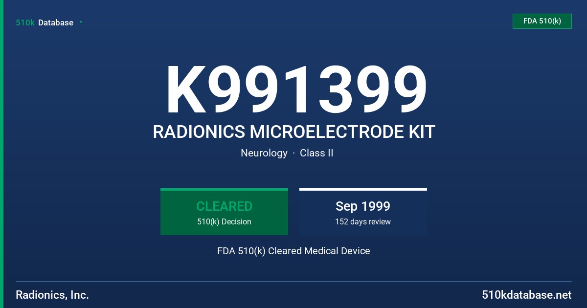 K991399 RADIONICS MICROELECTRODE KIT FDA 510(k) Cleared Medical Device