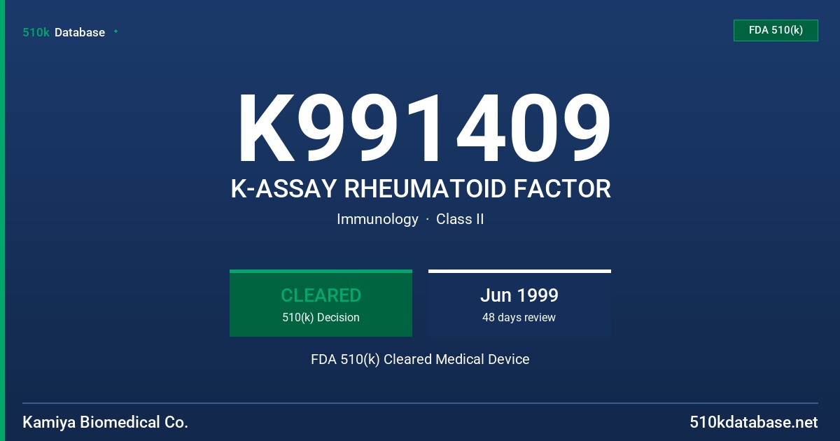 K991409 K-ASSAY RHEUMATOID FACTOR FDA 510(k) Cleared Medical Device