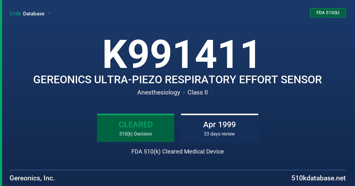 K991411 GEREONICS ULTRA-PIEZO RESPIRATORY EFFORT SENSOR FDA 510(k) Cleared Medical Device