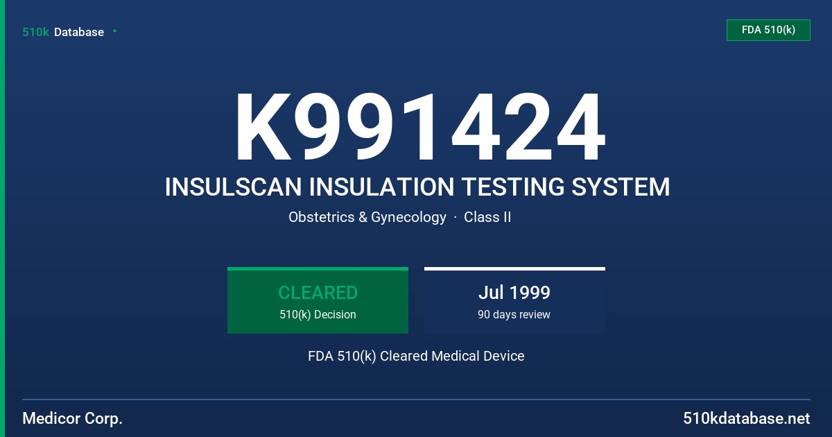 K991424 INSULSCAN INSULATION TESTING SYSTEM FDA 510(k) Cleared Medical Device