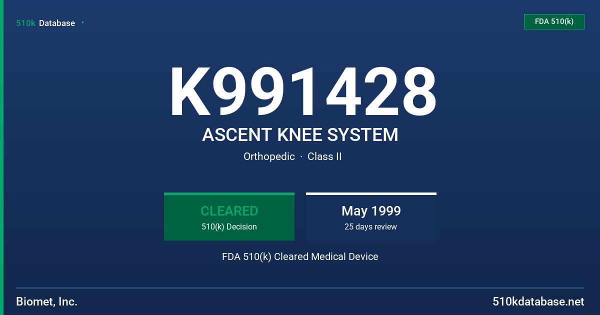 K991428 ASCENT KNEE SYSTEM FDA 510(k) Cleared Medical Device