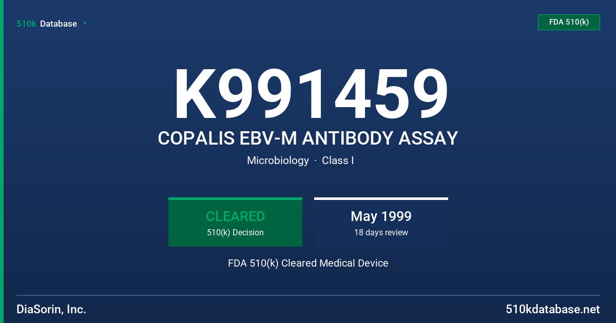 K991459 COPALIS EBV-M ANTIBODY ASSAY FDA 510(k) Cleared Medical Device
