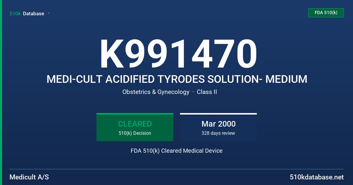 K991470 MEDI-CULT ACIDIFIED TYRODES SOLUTION- MEDIUM FDA 510(k) Cleared Medical Device