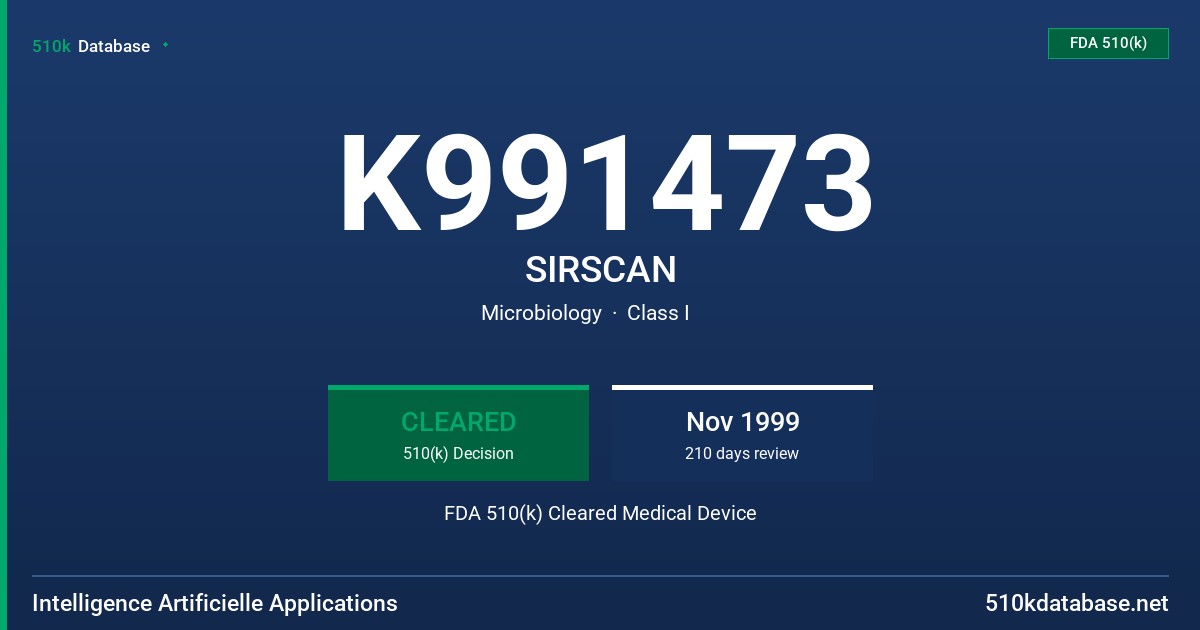 K991473 SIRSCAN FDA 510(k) Cleared Medical Device