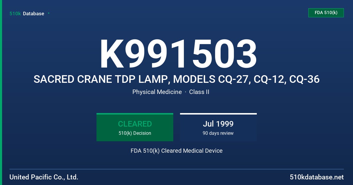 K991503 SACRED CRANE TDP LAMP, MODELS CQ-27, CQ-12, CQ-36 FDA 510(k) Cleared Medical Device