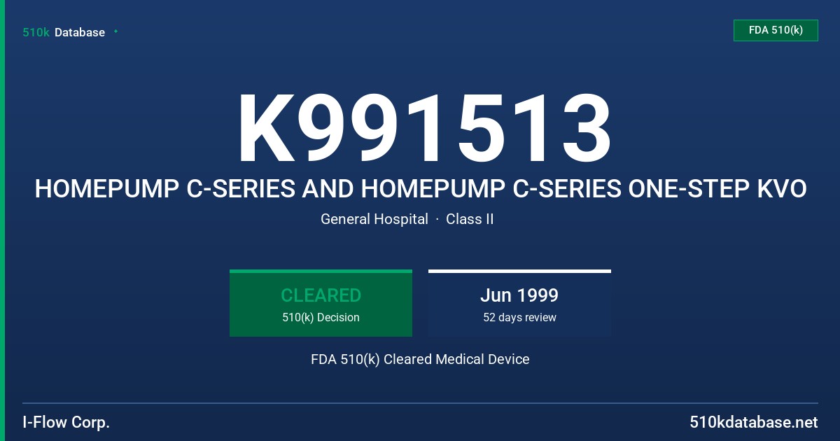 K991513 HOMEPUMP C-SERIES AND HOMEPUMP C-SERIES ONE-STEP KVO FDA 510(k) Cleared Medical Device