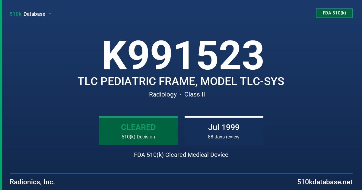 K991523 TLC PEDIATRIC FRAME, MODEL TLC-SYS FDA 510(k) Cleared Medical Device