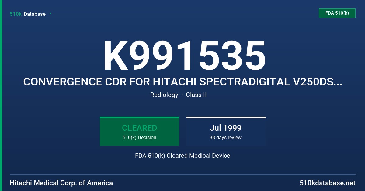 K991535 CONVERGENCE CDR FOR HITACHI SPECTRADIGITAL V250DSP GAMMA CAMERAS FDA 510(k) Cleared Medical Device