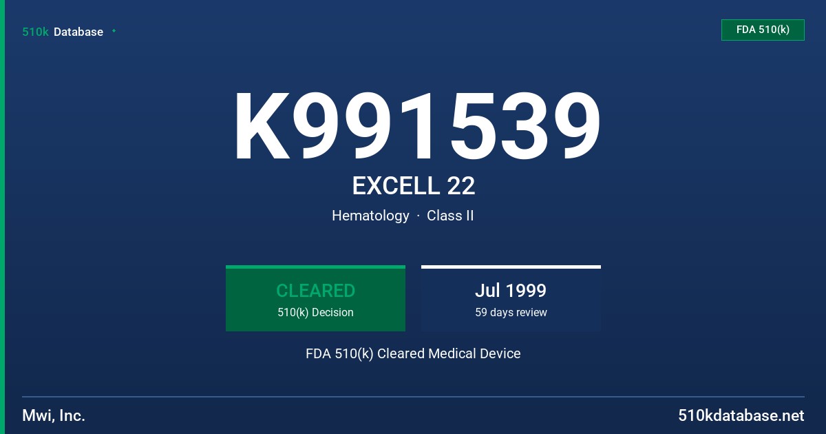 K991539 EXCELL 22 FDA 510(k) Cleared Medical Device