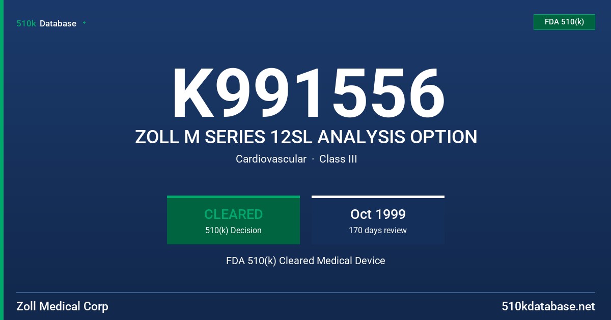 K991556 ZOLL M SERIES 12SL ANALYSIS OPTION FDA 510(k) Cleared Medical Device