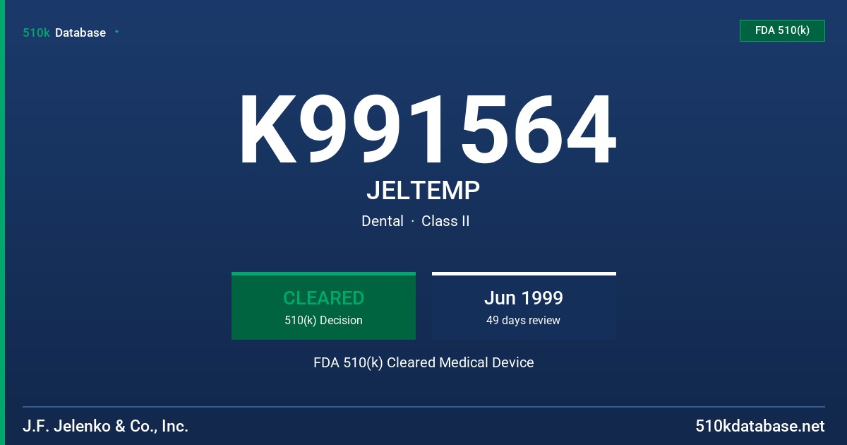 K991564 JELTEMP FDA 510(k) Cleared Medical Device