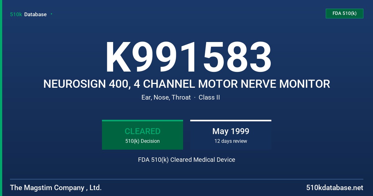 K991583 NEUROSIGN 400, 4 CHANNEL MOTOR NERVE MONITOR FDA 510(k) Cleared Medical Device