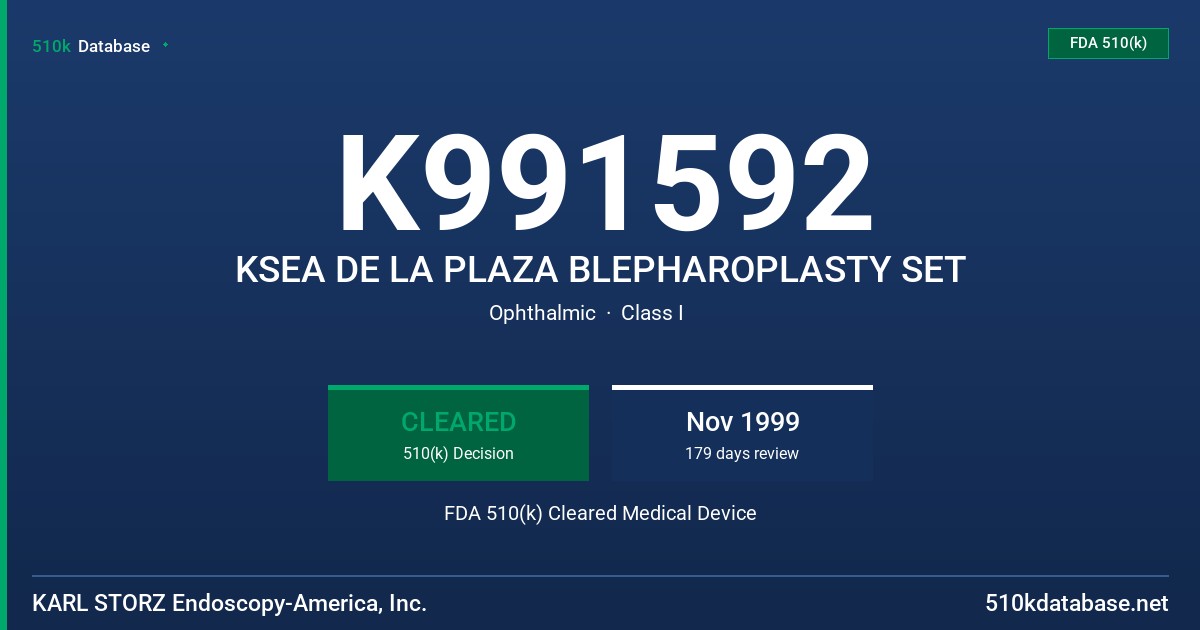 K991592 KSEA DE LA PLAZA BLEPHAROPLASTY SET FDA 510(k) Cleared Medical Device