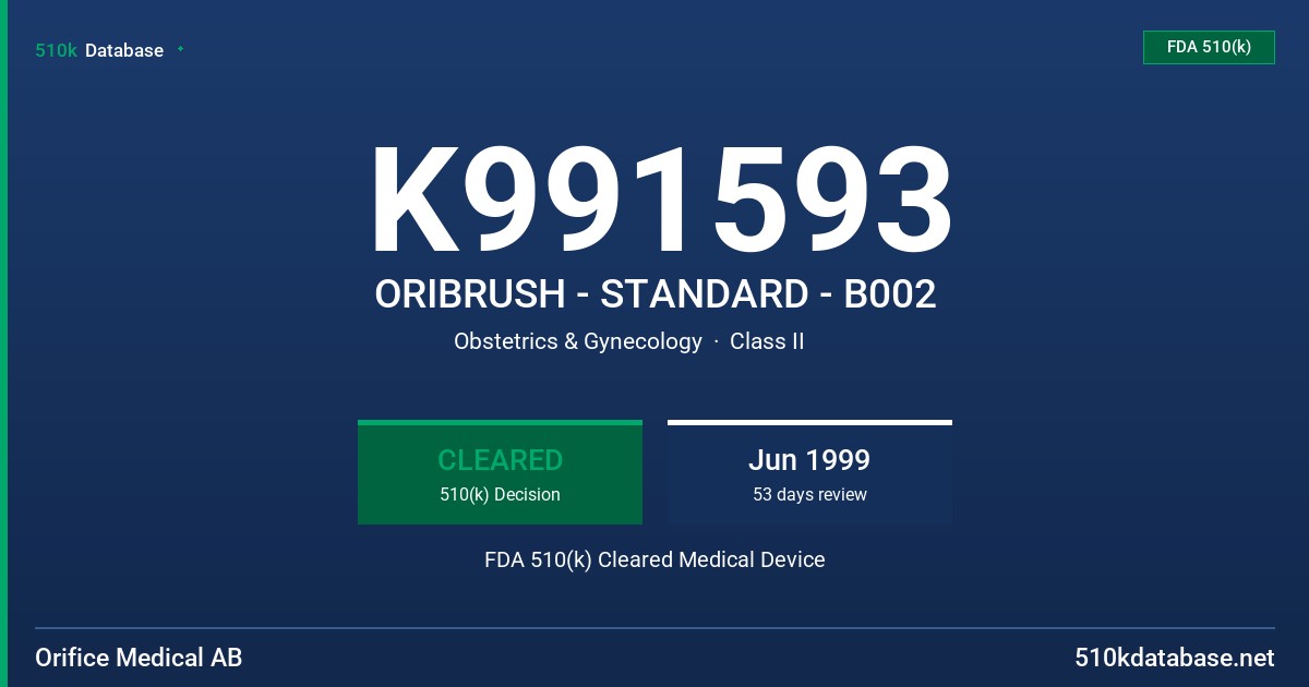 K991593 ORIBRUSH - STANDARD - B002 FDA 510(k) Cleared Medical Device