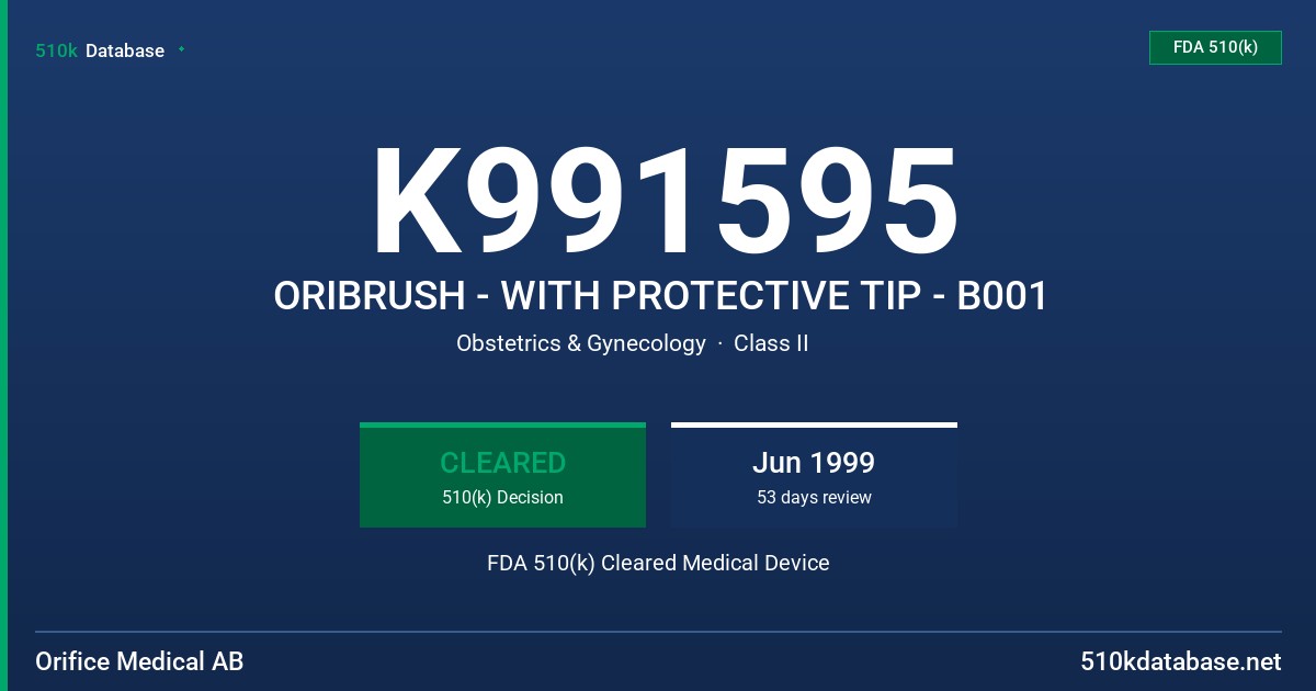 K991595 ORIBRUSH - WITH PROTECTIVE TIP - B001 FDA 510(k) Cleared Medical Device