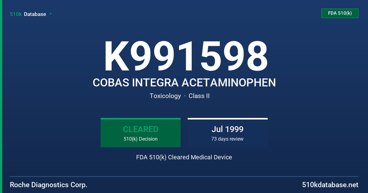K991598 COBAS INTEGRA ACETAMINOPHEN FDA 510(k) Cleared Medical Device
