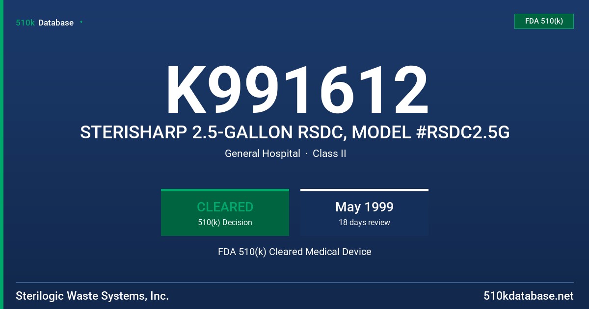 K991612 STERISHARP 2.5-GALLON RSDC, MODEL #RSDC2.5G FDA 510(k) Cleared Medical Device